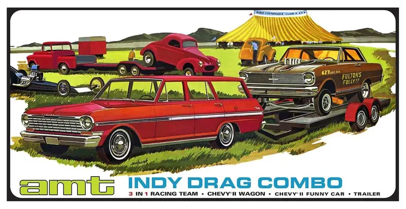 1/25 Amt Indy Drag Combo (Chevy Ii Wagon, Funny Car, Trailer) 1520 1
