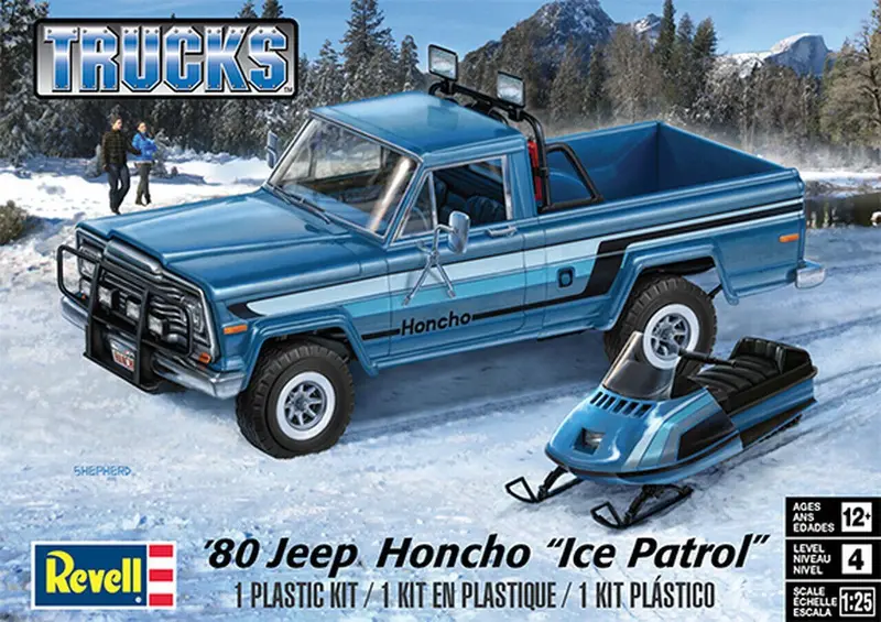 1/25 Revell-Monogram 1980 Ice Patrol Honcho Jeep Pickup Truck W/Snowmobile 7224 1