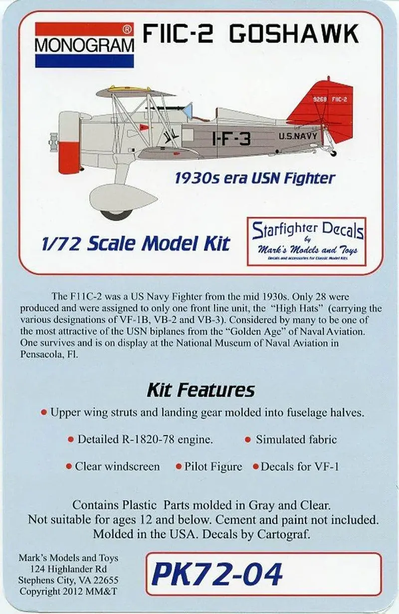 1/72 Starfighter F11c-2 Model Kit 1