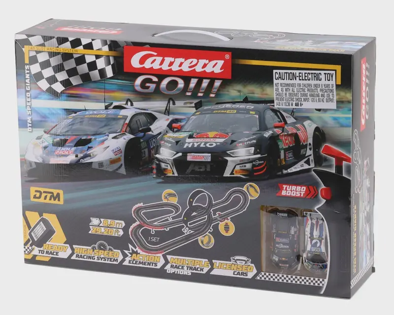 Ccn62596 Carrera Go!!! Dtm Speed Giants 1/43 Slot Car Racing Track Set W/Audi R8 Lms Gt3 & Lamborghini Huracán Gt3 Cars 1