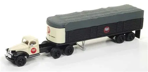 Ho Scale Classic Metal Works 1941-1946 Chevrolet Tractor W/ Covered Wagon Trailer U.S. Steel 31168 1