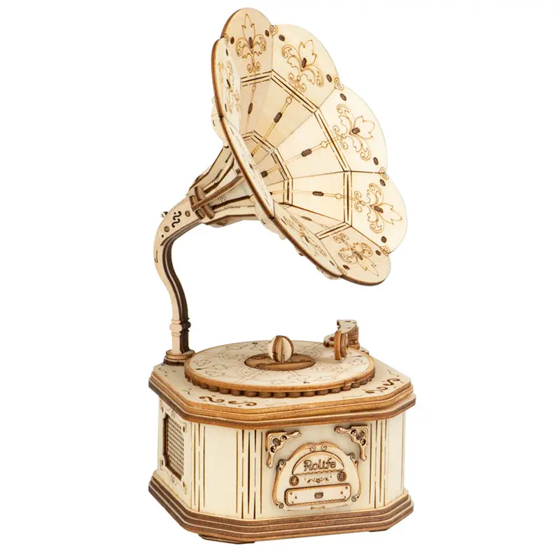 Robotime Rolife Diy Wood Crafts Tg408 Gramophone Model Kit 3D 1