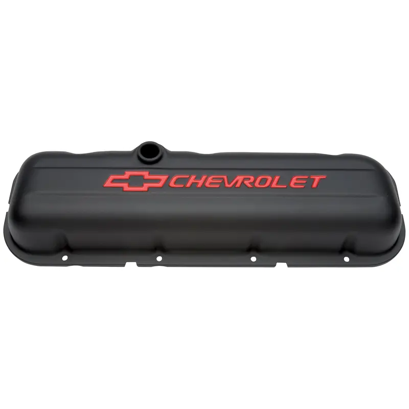 Proform 141-810 Stamped Steel Valve Covers – Short Profile, Black Finish, Bowtie Logo (Big Block Chevy) 1