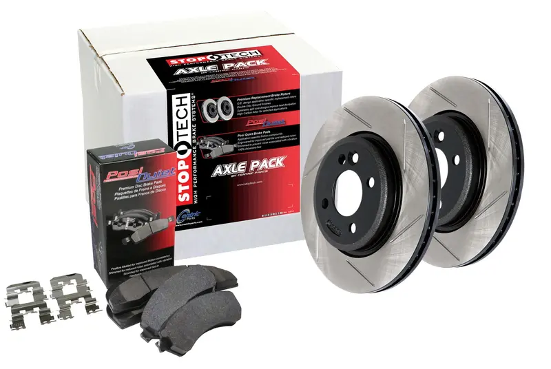Stoptech Street Axle Pack – Front Brake Kit With Slotted Rotors And Calipers 1